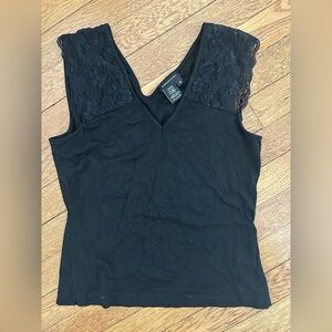 BCBG black vneck tee with lace size medium.  Rayon and spandex perfect condition